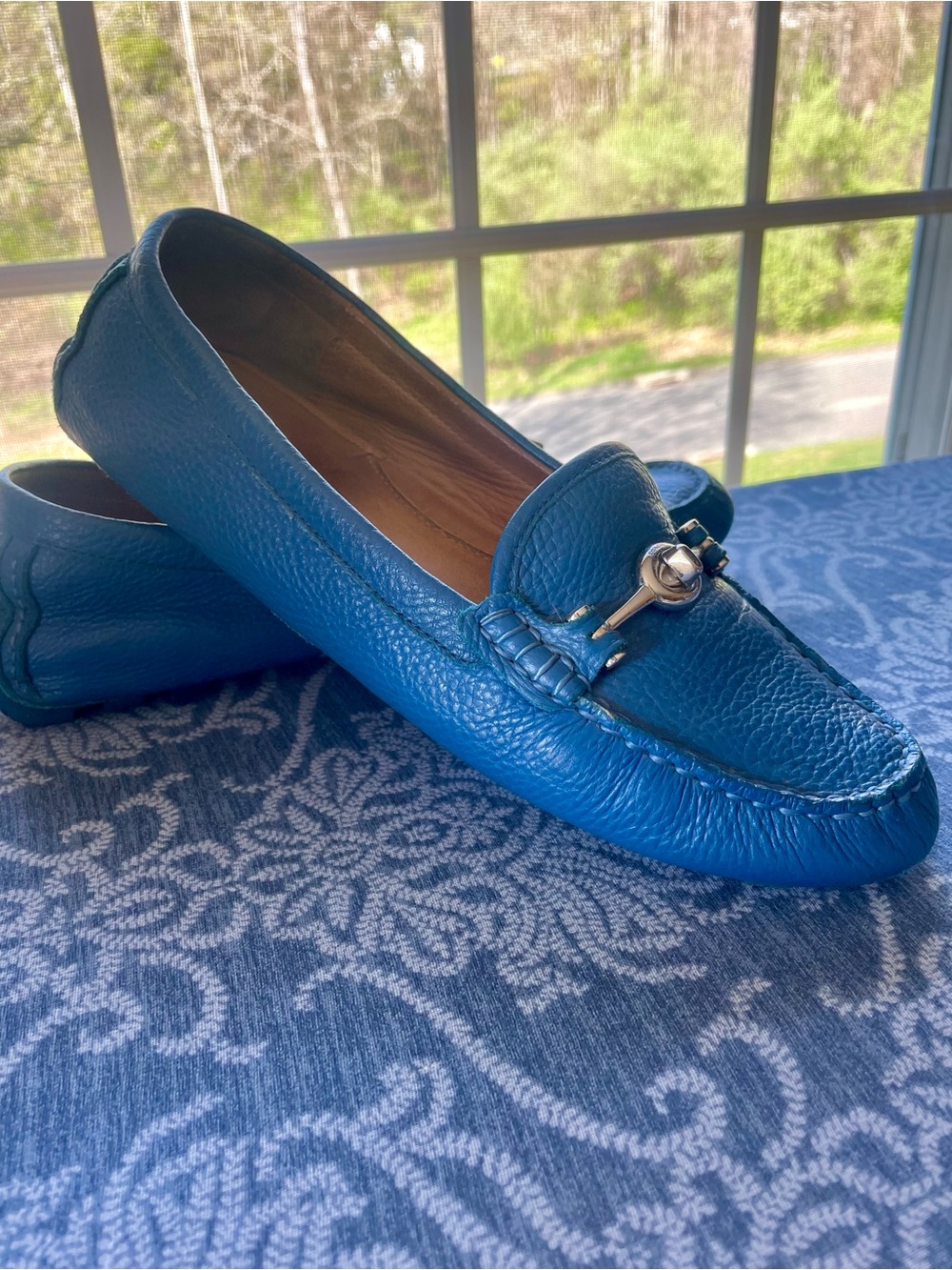 Coach Blue Pebbled Leather Bit Driving Loafers